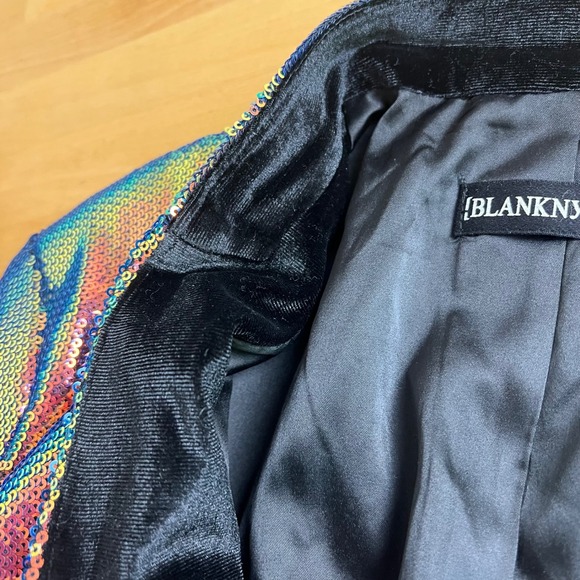 BLANKNYC Iridescent Sequin Blazer Size XS Blue Green Jacket Open Front Formal - Picture 12 of 12